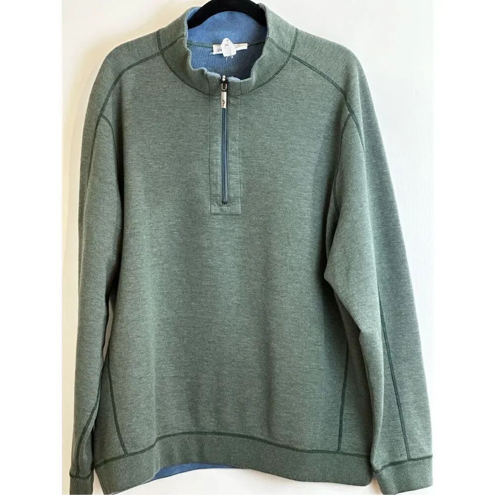 Tommy Bahama size XL reversible quarter Zip sweater sweatshirt green blue